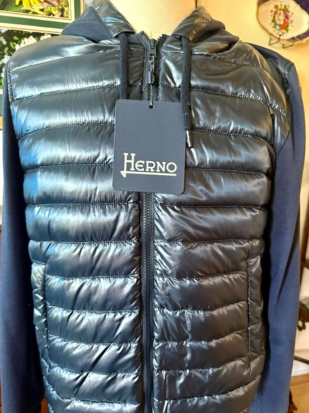 HERNO Mens Blue Light Weight Hoodie Hybrid Quilted Jacket NEW Tags,EU 50,M, $665